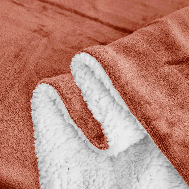 Luxury Sherpa Fleece Throw Blanket, Bedroom, Bedding, King size, Double, 200cm W x 240cm L, Rust
