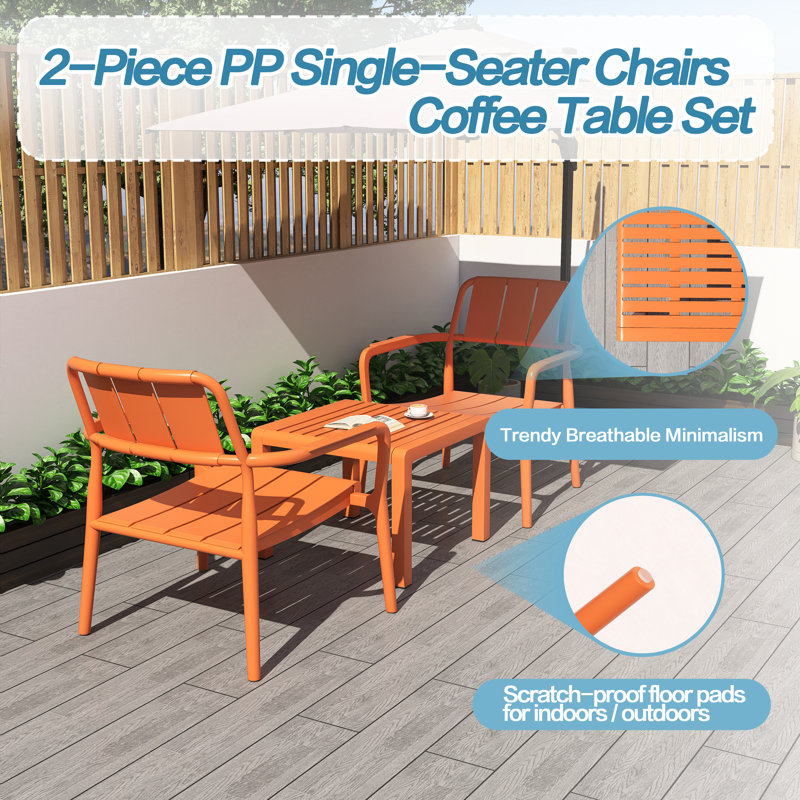 3-Piece No-Assembly PP Seating Group, Apricot Brown