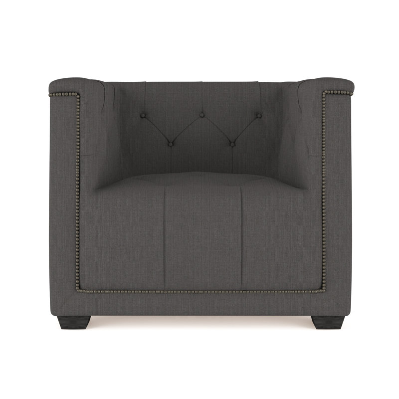 Hudson Tufted Armchair, Box Weave Linen Graphite, Ebony