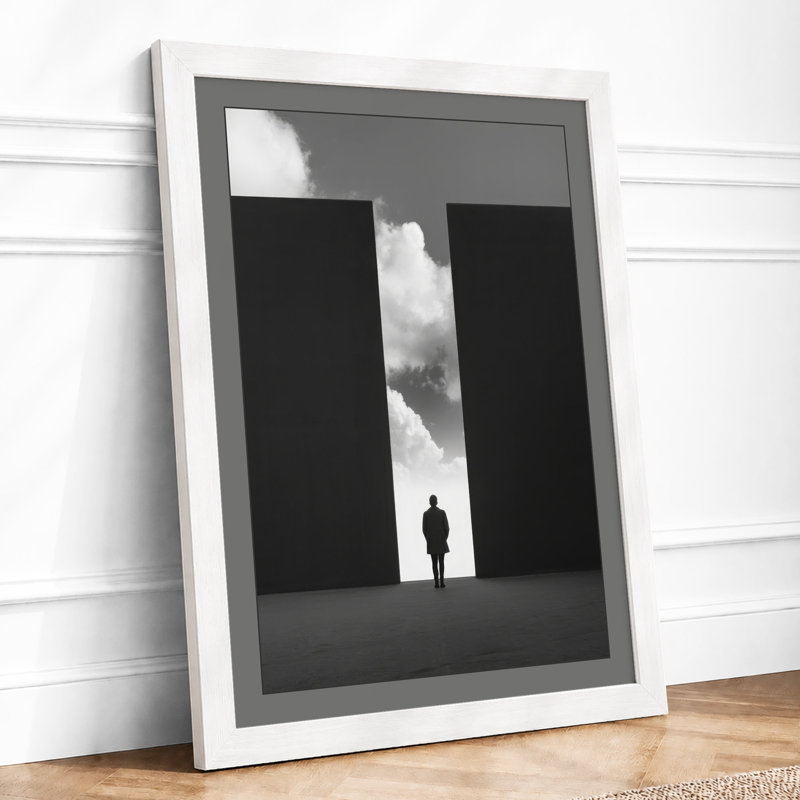 Figure in Vast Architecture Minimalist - Framed Print, A3 - 42.0 x 29.7 cm, White