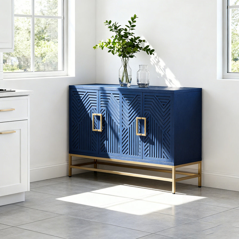 Aviva 59.8 Sideboard with Adjustable Shelves, Rectangular Metal Handles and Legs,Dining cabinet,Buffet table, Navy