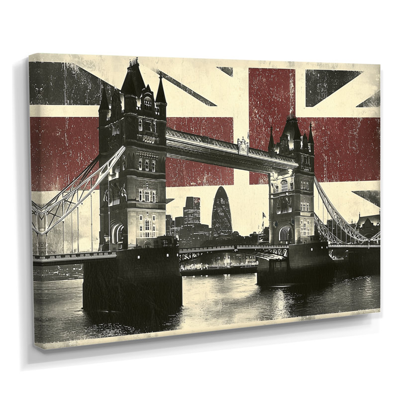 Art rétro, lumières de pont de la tour rétro à Londres, Royaume-Uni, H 16 po x l 32 po, Toile tendue, Ne s’applique pas