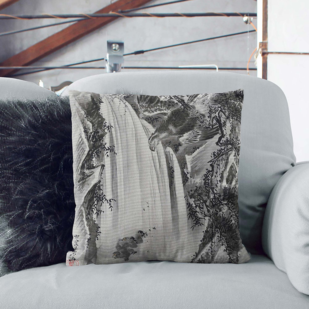 Eagle & Monkey by a Waterfall by Kawanabe Kyosai Cushion with Filling