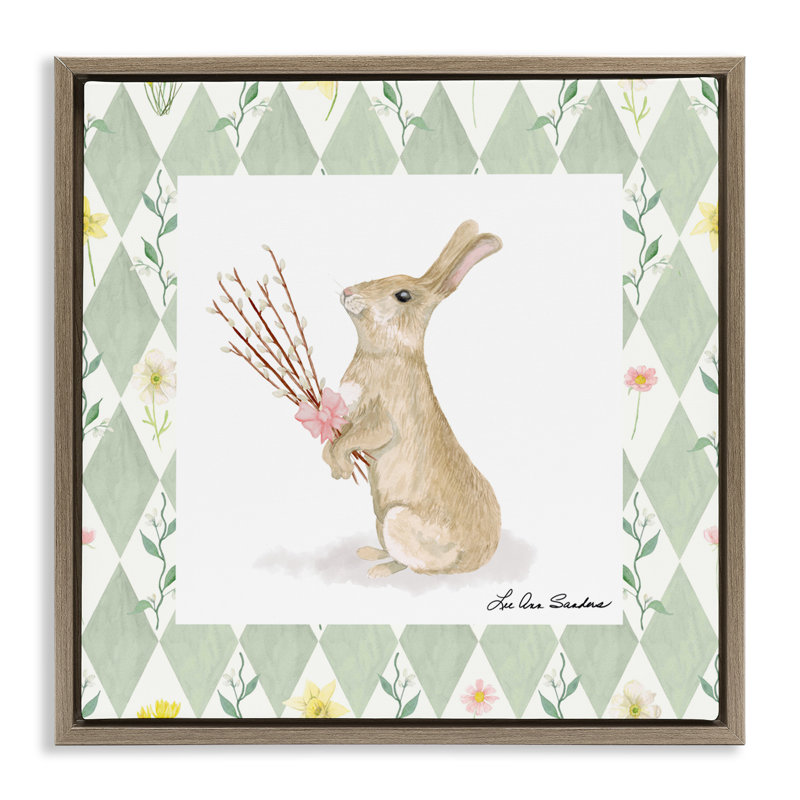 Bouquet de lapin sur cadre flottant vert argyle, design par Lee Ann Sanders, Cadre flottant orme Montalcino
