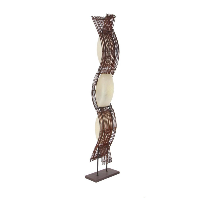 Belltown Bamboo Wood Wavy Brown Floor Lamp with Cream Lamp Shades