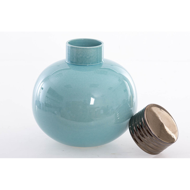 Excalibur Ceramic Jar, 24cm H x 22cm W x 22cm D, Green/Gold