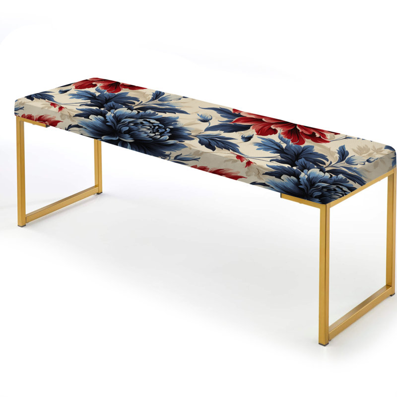 Banc rembourré damassé doré, Rouge et bleu damassé nostalgie