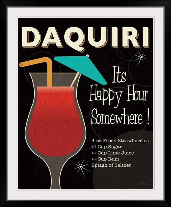 «iii rétro, annonce Cocktail Hour, Cadre noir, H 32 po x l 27 po x P 1 po