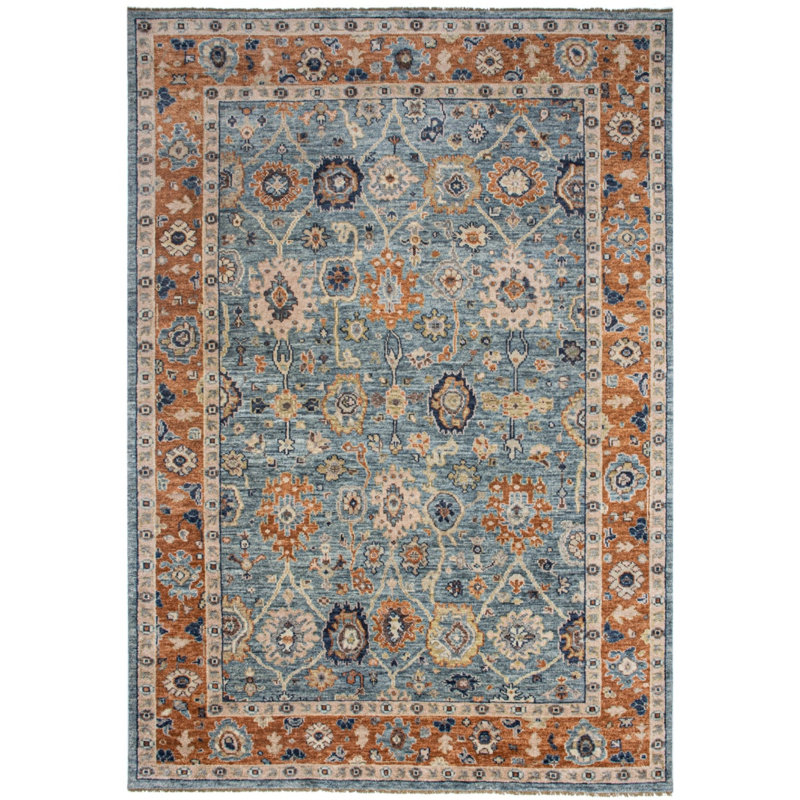 Tapis rectangulaire unique de 9 pi 10 po x 13 pi 11 po bleu