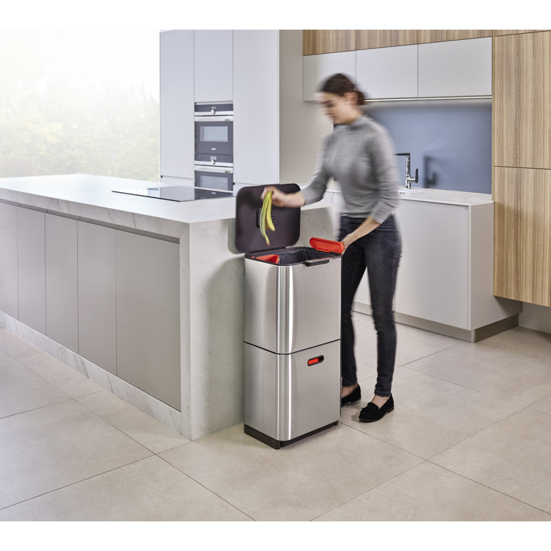 Totem Waste & Recycling Dual Kitchen Trash Can, 15.85 US Gallons, Stainless Steel