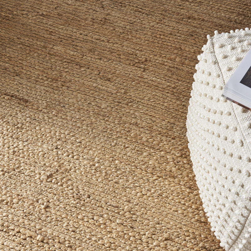 Tapis tissé à plat de couleur unie Gerri, Carré : 4 pi, Beige
