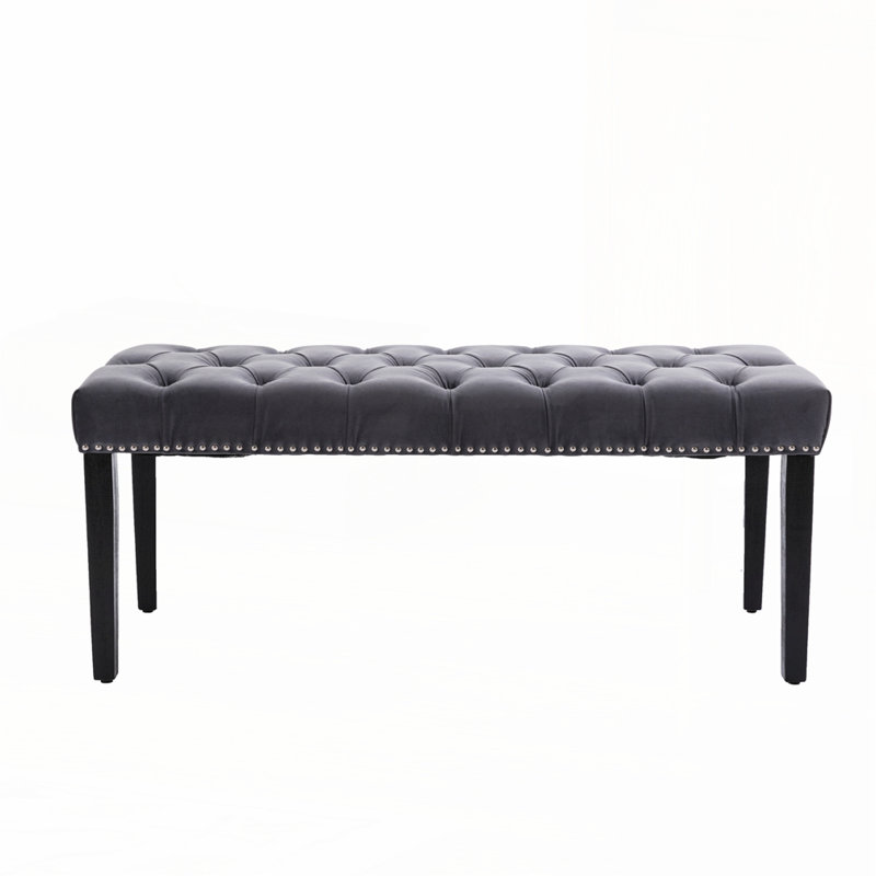 Upholstered Tufted Bench Ottoman, Dark Gray, Black