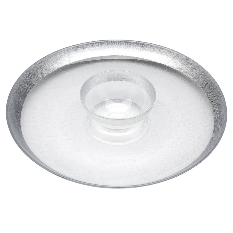 Puce en lin et plateau dip, Transparent / Argent