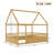Full Size Floor Wooden Bed With House Roof Frame, Fence Guardrails-1629838291
