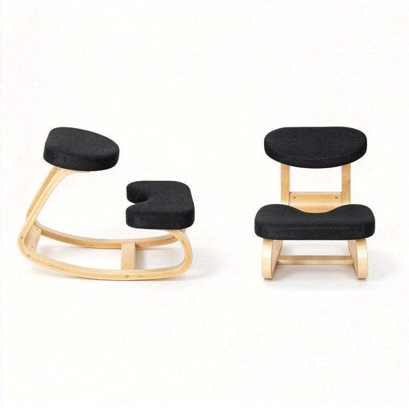 Fauteuil à bascule ergonomique, tabouret à genoux avec coussin rembourré épais et structure en bois cintré pour la maison