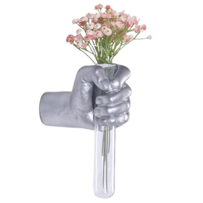 Modern Wall Sculptures Hand Vase Decor Silver