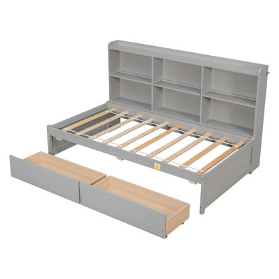 Bed with Side Bookcase, Drawers