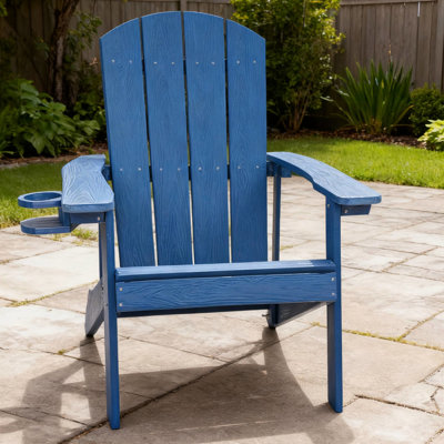Chaise longue d'extérieur bleu foncé avec composants en acier inoxydable 304, support pour le dos ergonomique, porte-gobelet latéral pour les salons nautiques fabriqués en marine et en acier
