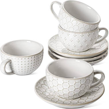 Mora Ceramics 8oz Cappuccino Mug Set of 4 - Ceramic Coffee Cups  with Saucers - Microwave and Dishwasher Safe, Perfect For Tea, Espresso,  Latte - Porcelain Mugs for Kitchen or