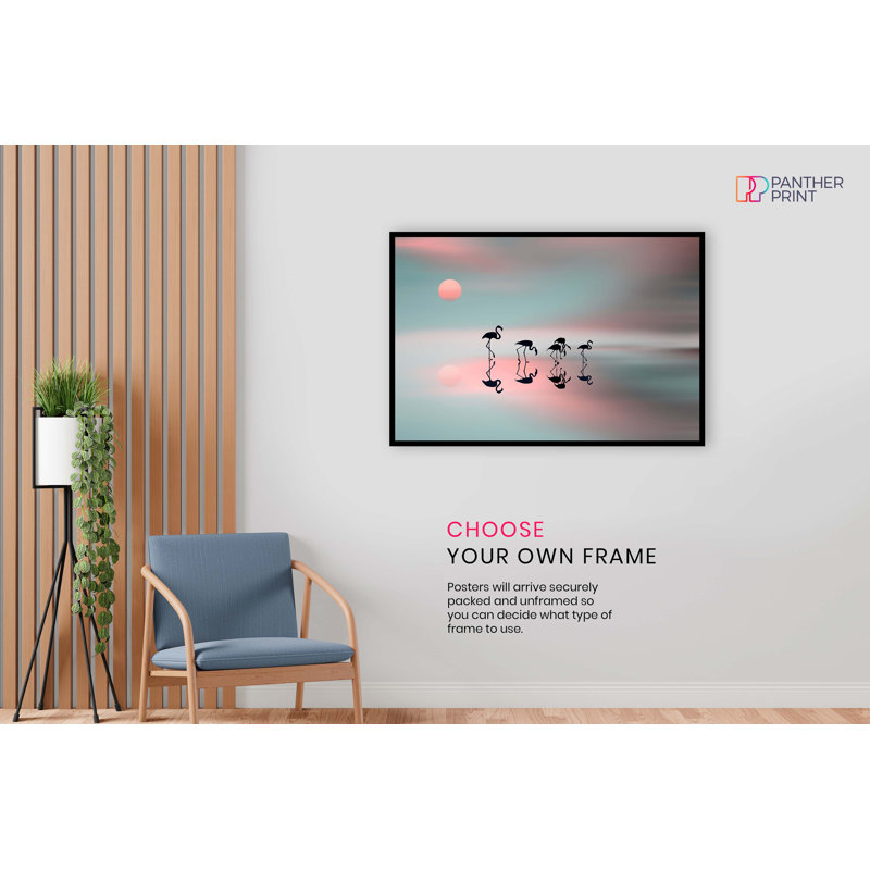 Pink And Blue Flamingo Silhouette Reflection - No Frame Print, 61cm H x 41cm W