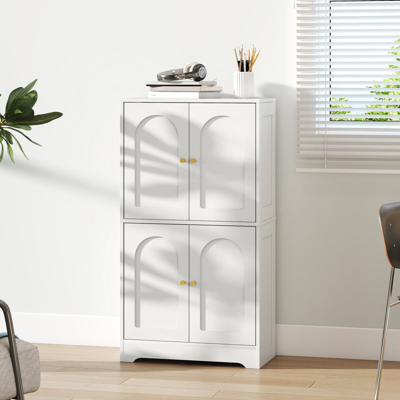 Armoire de rangement 43 po, armoire de rangement moderne à 4 niveaux, 43 po, blanc