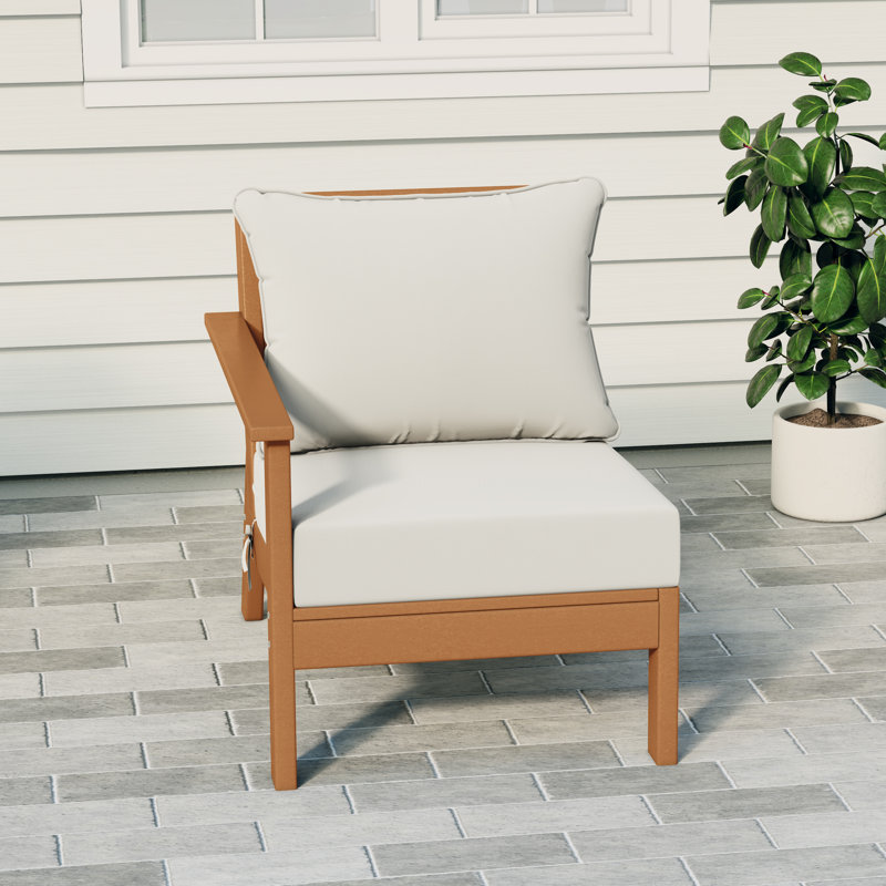 Deep Seating Left Arm Chair With Cushions, Teak, White