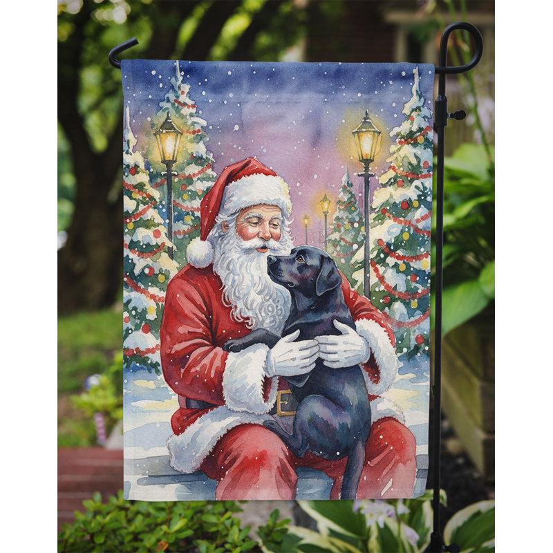 Labrador retriever noir avec drapeau du jardin du père Noël, Taille du jardin, Labrador Retriever noir