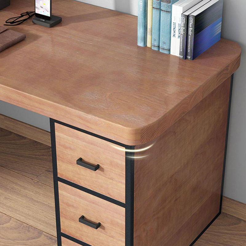 Bureau de direction en L en bois massif de couleur châtaignier clair avec tiroirs, 29.53" H x 62.99" W x 47.24" D