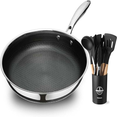 Hybrid frying pan with silicone utensil set