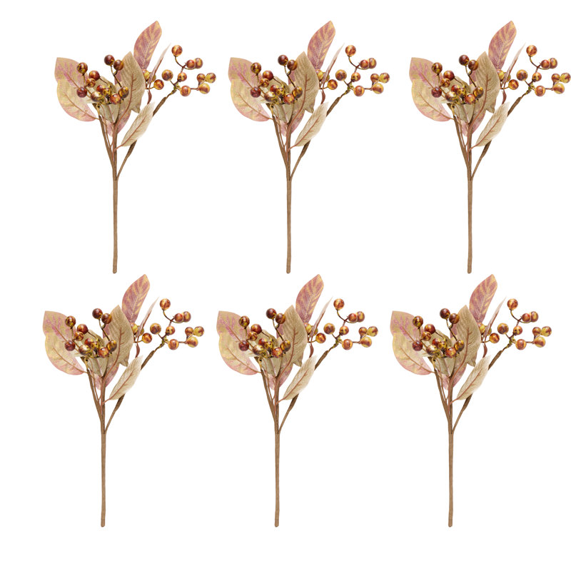 Cueilleur artificiel 12 "de 12 baies et feuilles, ensemble de 6