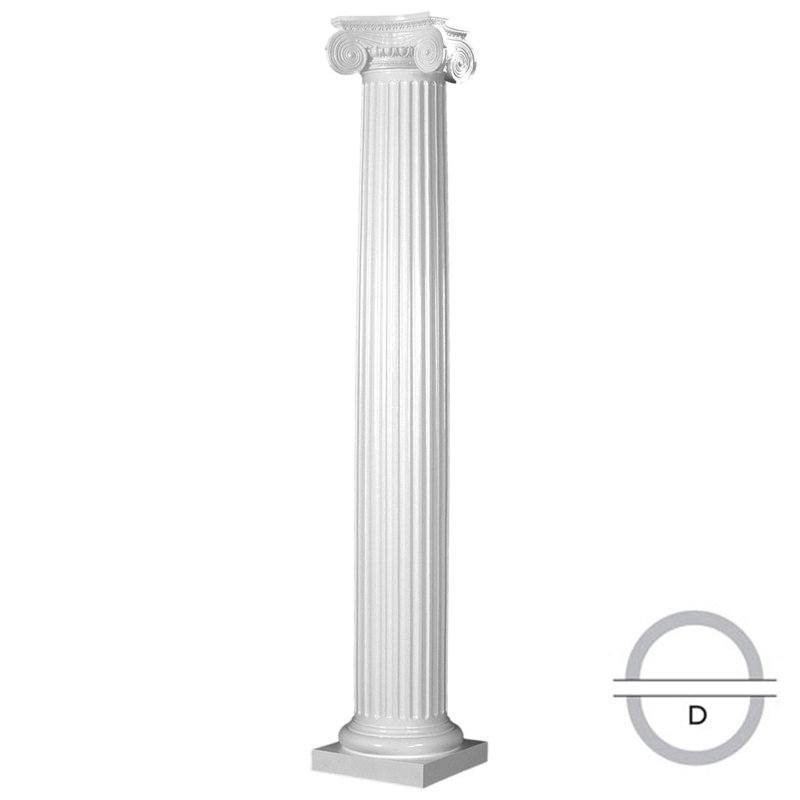 Endura-Stone Fluted Column Round Shaft Tapered Tuscan Base/Greek Angular Ionic Capital Split in 1/2, 96" H x 8" W x 8" D