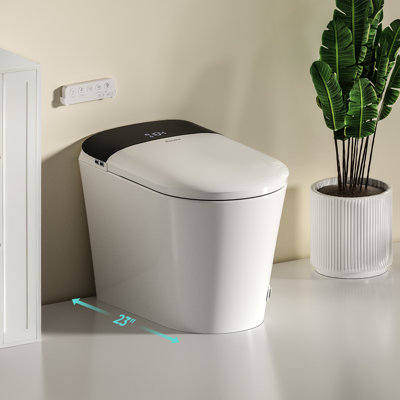 Bazyths Smart Compact Toilet For Small Bathroom, 23" Depth Shallow Bidet Toilet With Auto Open/close Lid, Foam Shield, Heated Seat, Foot Sensor Flush, Built-in Tank, One-piece Design, 12 in. Rough In