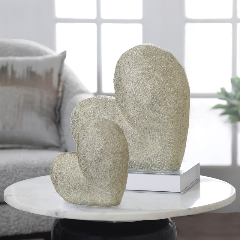 Millsap Ceramic Geometric Heart Sculpture, 11" H x 5" W x 11" D, Champagne