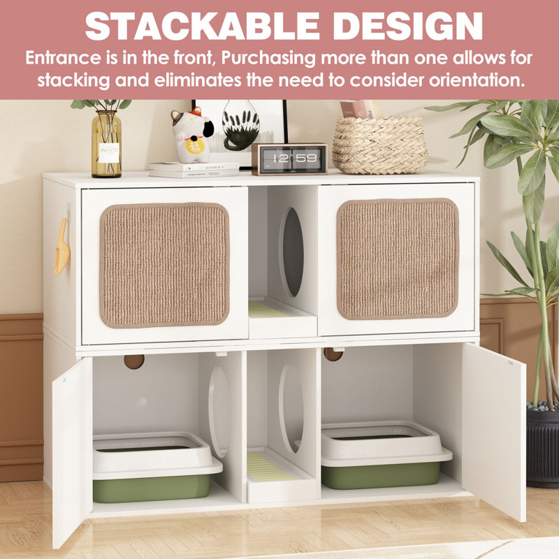 Ebern Designs Litter Box Enclosure With Two Sisal Doors Reviews