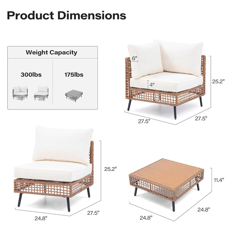 7 Pieces Wicker Sectional Seating Group with Cushions, Beige/Brown