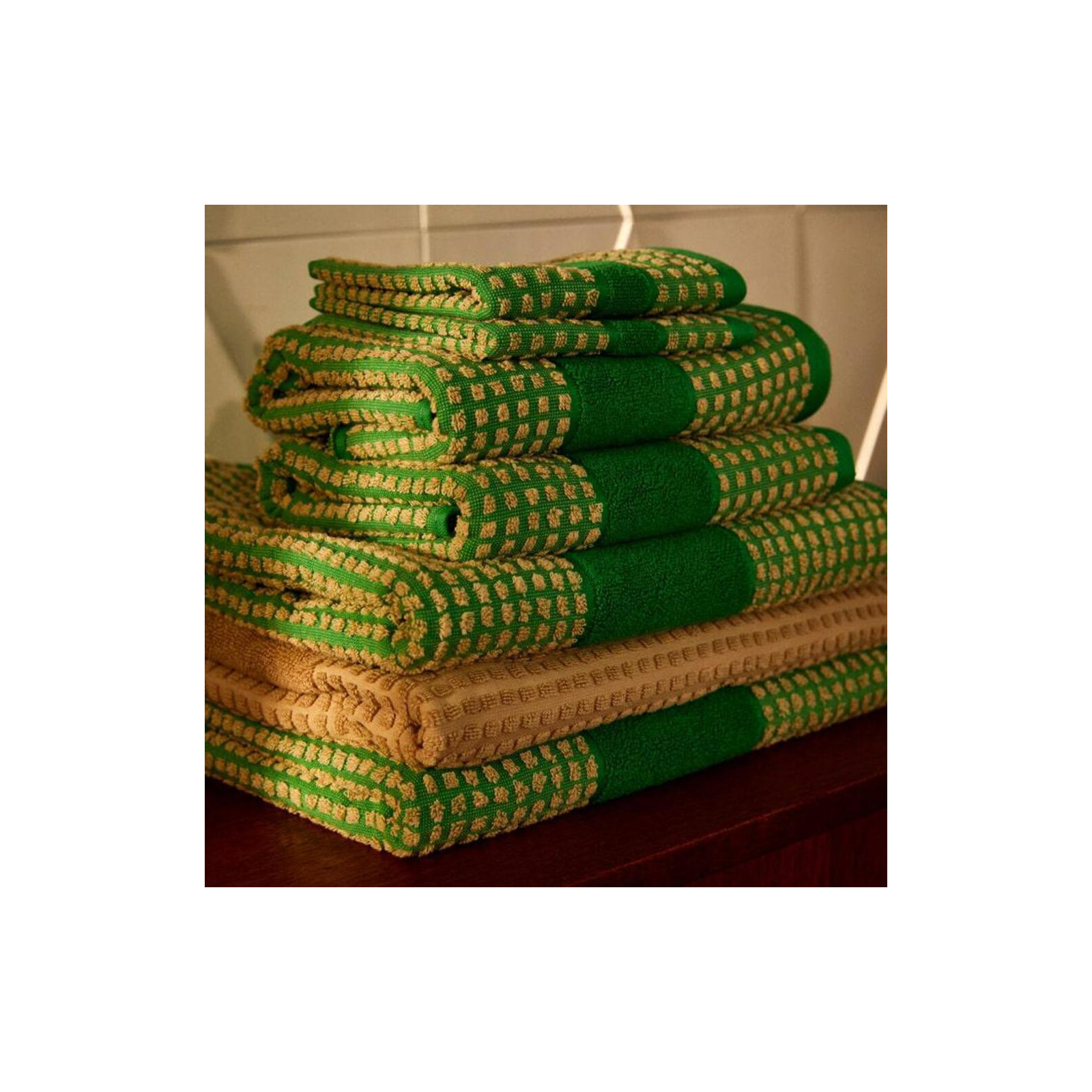 Check Bath Sheet 39.4" X 70.9", Green/Sand