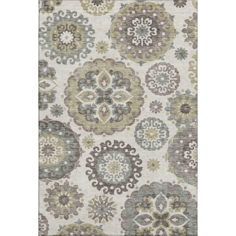 Premium Machine Washable Prisco Beige Rug, Rectangle 2'6" x 3'10"