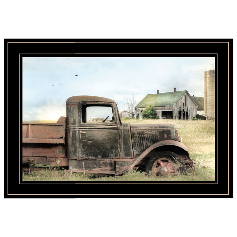Reproduction d’art sur papier encadrée « vintage Farm Trucks I » par Lori Deiter, Cadre noir