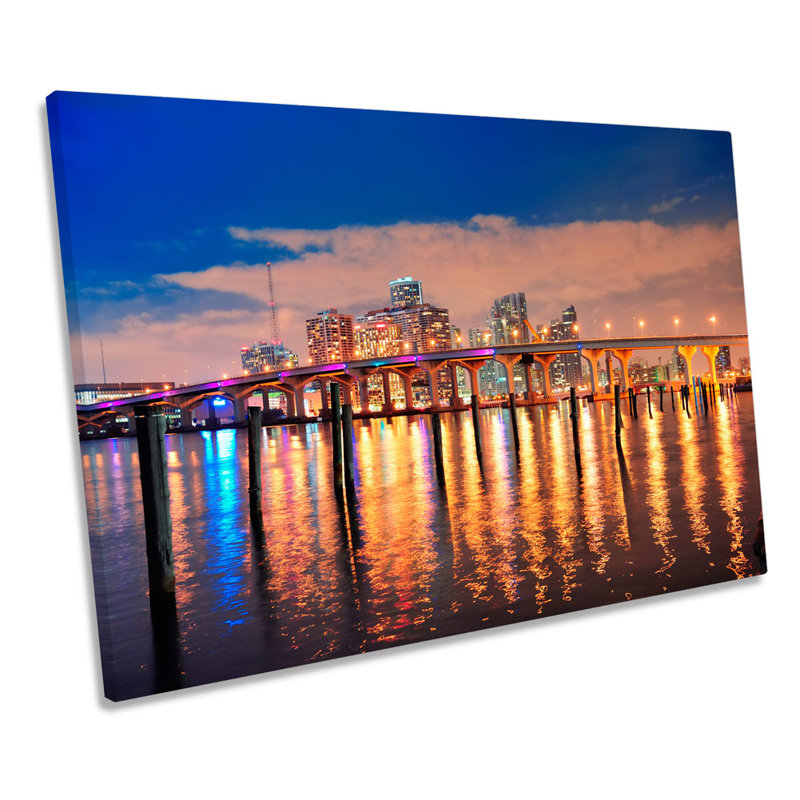 Miami Florida Skyline Sunset - Wrapped Canvas Print, 30.5cm H x 45.7cm W
