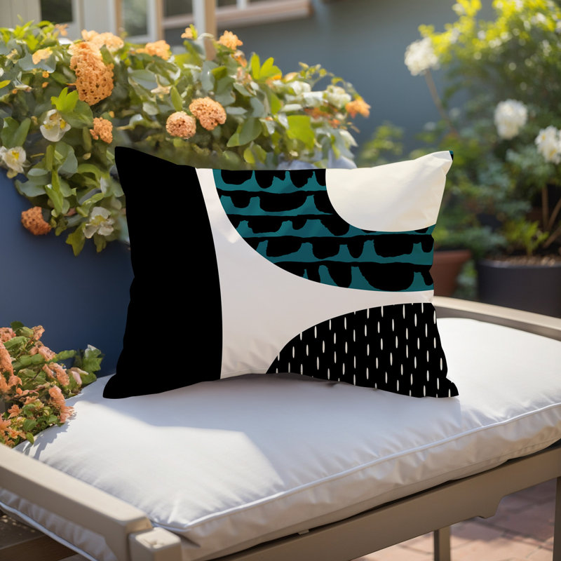 Coussin lombaire réversible intérieur / extérieur Vikka, H 14 po x l 20 po, Émeraude / noir / blanc cassé