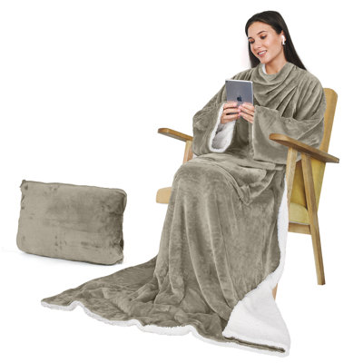 Couverture en sherpa portable avec accoudoirs à manches, couverture pour le corps très douce et confortable
