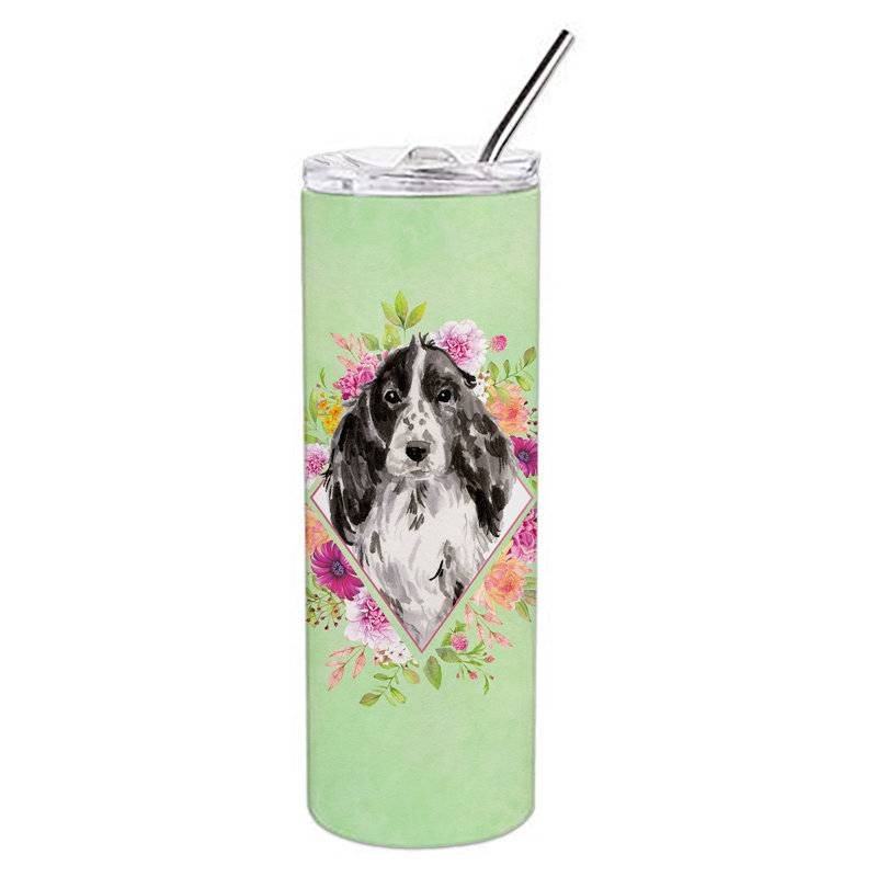 E23BF9F8391D466E9CA4F8DFEBD9A7DB de verre 20 oz à double paroi en acier inoxydable chiot, Cocker spaniel anglais noir, Vert