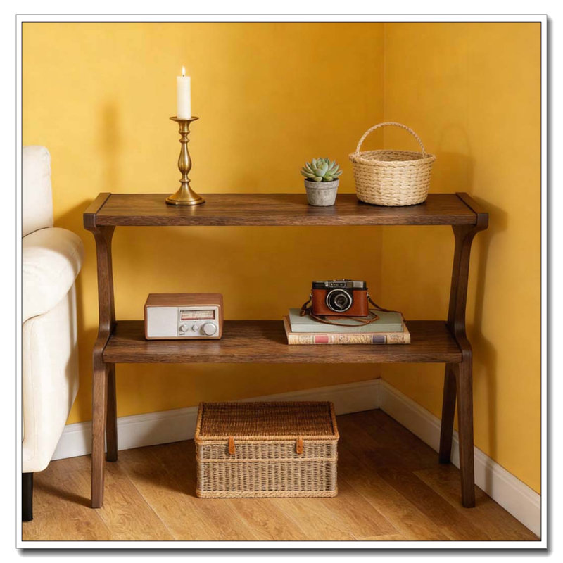 Storage Hall Table,Compact End Table,Wood Sofa Side Table, Rustic Brown