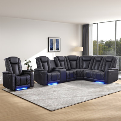 Giralt 2-Piece Modern&Luxury Faux Leather Power Reclining Living Room Set With Ambient Lighting