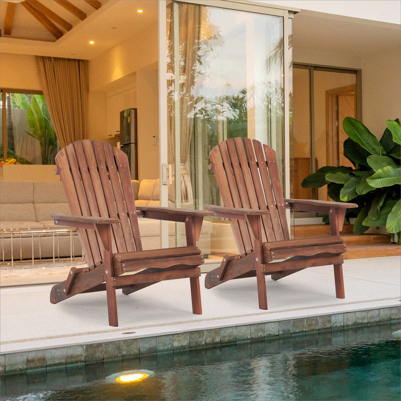 Wooden Outdoor Folding Adirondack Chair Set Of 2, Perfect For Patio, Garden, And Backyard Relaxation, Half Assembled For Easy Setup.