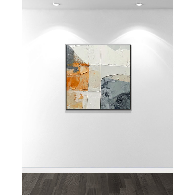 «Plastered II» par Alonza Saunders, Toile avec cadre, Flottant argent, L 37,5 po x H 37,5 po
