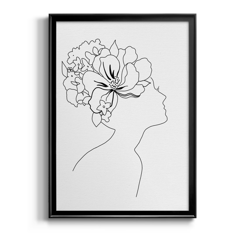 Croquis floral de mode I, toile encadrée de qualité supérieure - prête à être accrochée, Noir, H 30,5 po x l 22,5 po x P 1 po
