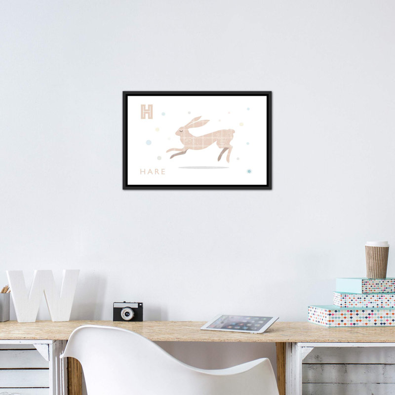 Hare - impression d'art graphique, Pas de tapis, Toile avec cadre noir patiné, H 18 po x l 26 po x P 1,5 po