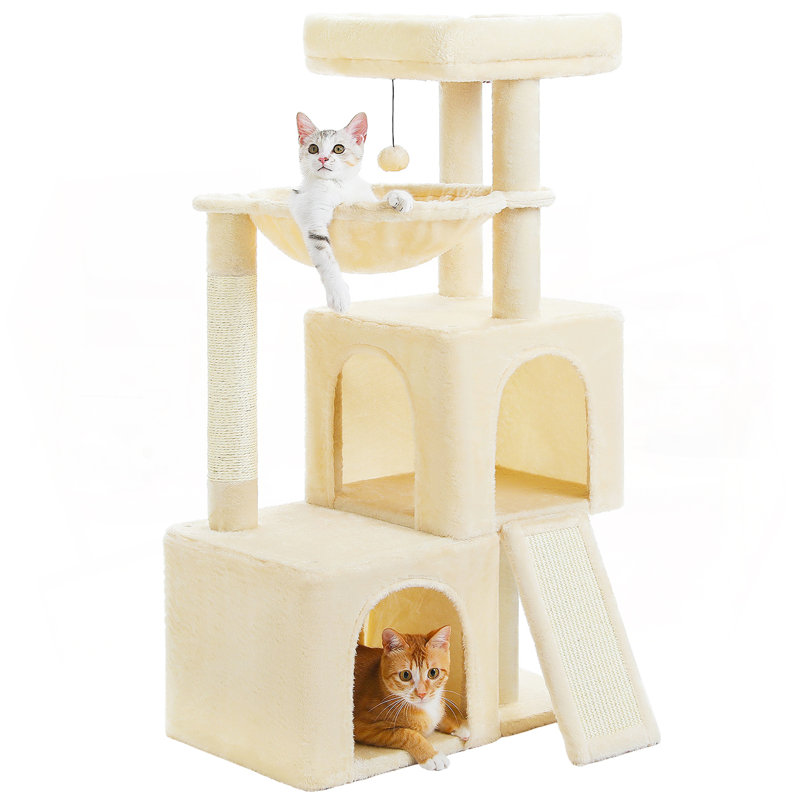 Arbre à chat 41 po - Tour à plusieurs niveaux avec 2 condos, hamac et patin à griffes pour grandes fleurs avec des boules remplaçables