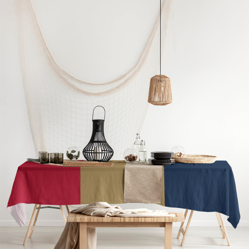 Chemin de table Florida, Rouge / doré mat / bleu, Mélange de coton, 102 po x 58 po